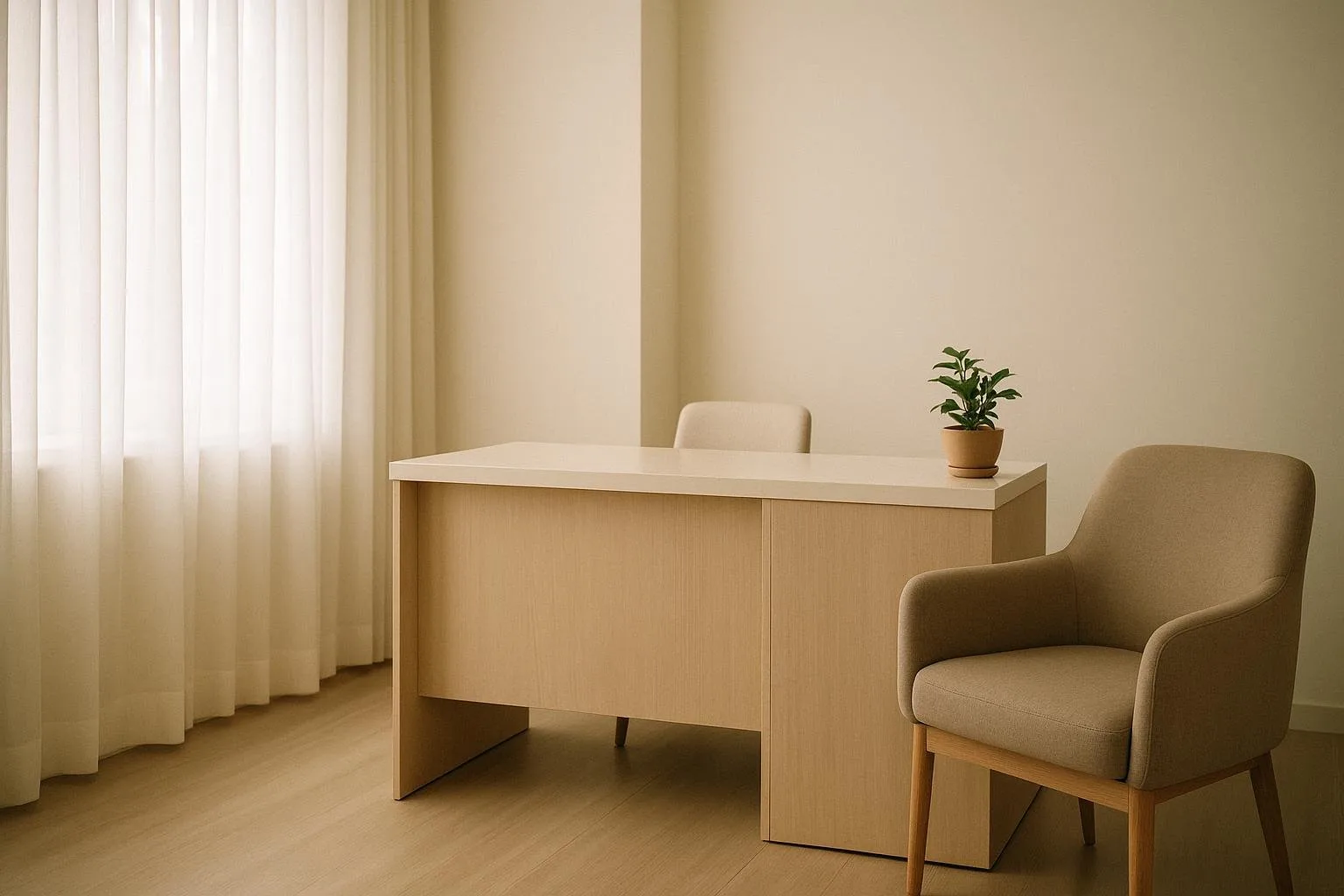 Bright, calm dermatology consultation room interior